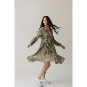 Free People Just The Two Of Us Floral Boho Tunic Dress Womens M Peasant Mini